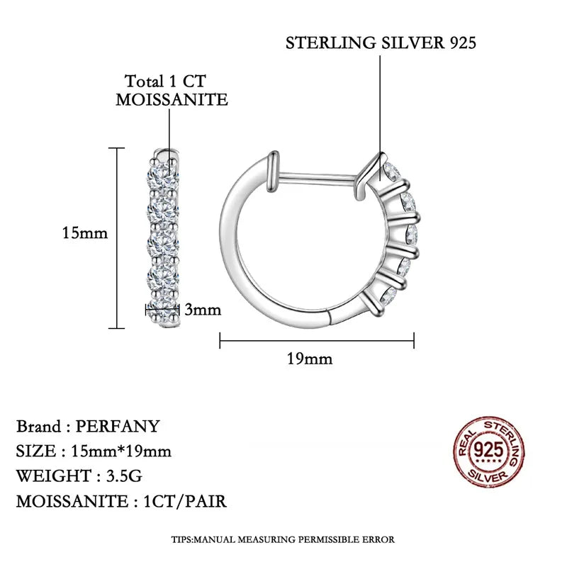PERMANY 1CT Full Moissanite Earrings for Women S925 Pure Silver Laboratory Certified Cultivation Diamond Luxury Party Jewelry