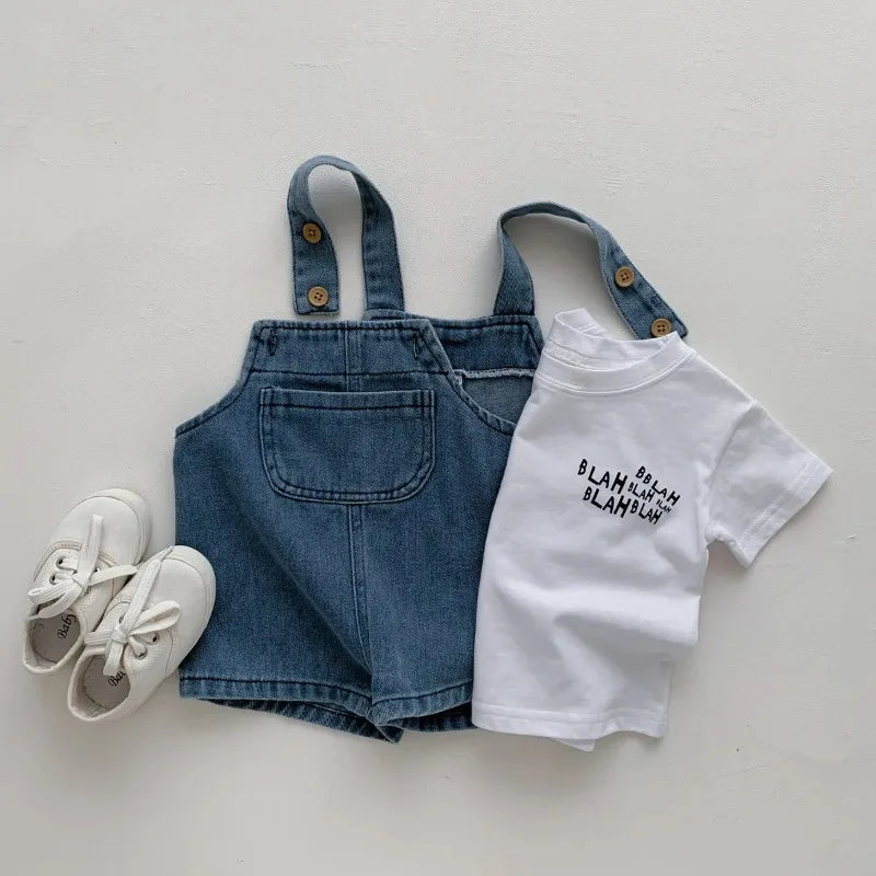 2024 Summer Baby Clothing Set Toddler Girls Clothes Suit Infant Tee and Denim Overall  Boys Outfit