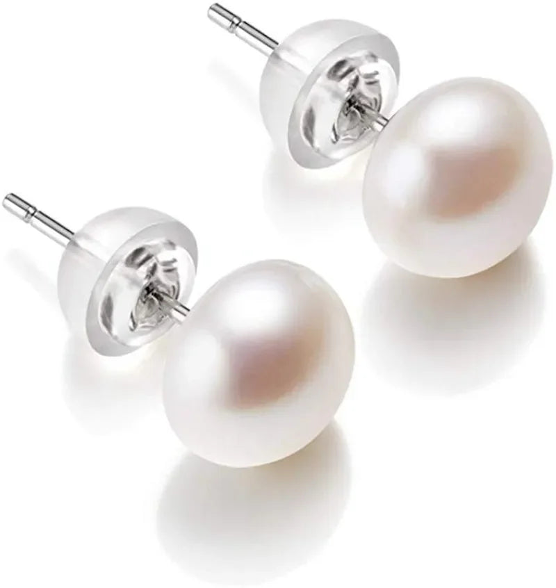 100% Natural Freshwater Pearl Stud Earrings Real 925 Sterling Sliver Earring Cultured White Pearl For Women Earring Jewelry