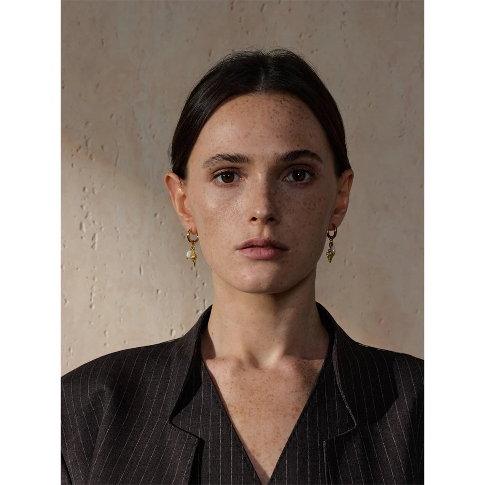 Yhpup Ocean Style Natural Pearl Conch Shell Starfish Drop Summer Hoop Earrings for Women Stainless Steel Holiday Daily Jewelry