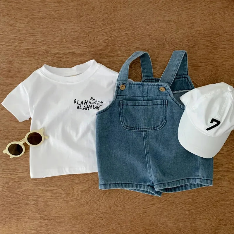 2024 Summer Baby Clothing Set Toddler Girls Clothes Suit Infant Tee and Denim Overall  Boys Outfit