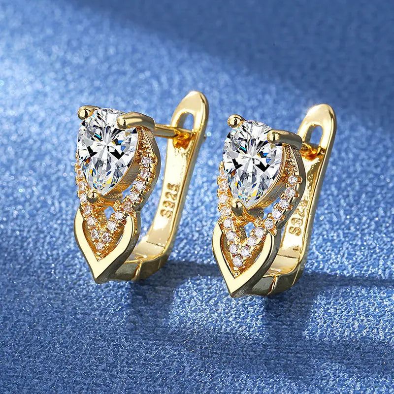 Hot Sale 925 Silver Women Hoop Earrings Luxury Sparkling Pave CZ U Shape Star Moon Fashion Earring For Girl