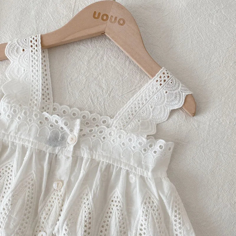 MILANCEL New Summer Kids Clothes Set Girls Cute Hollow Vest Top + Denim Shorts Children Thin Style Outwear 2PCS