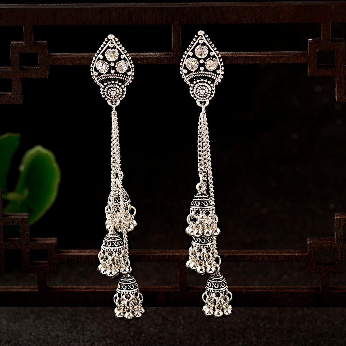 Retro Ethnic Silver Color Turkish Jhumka Earrings For Women Pendientes Pearl Tassel Classic Carved Indian Earrings Jewelry