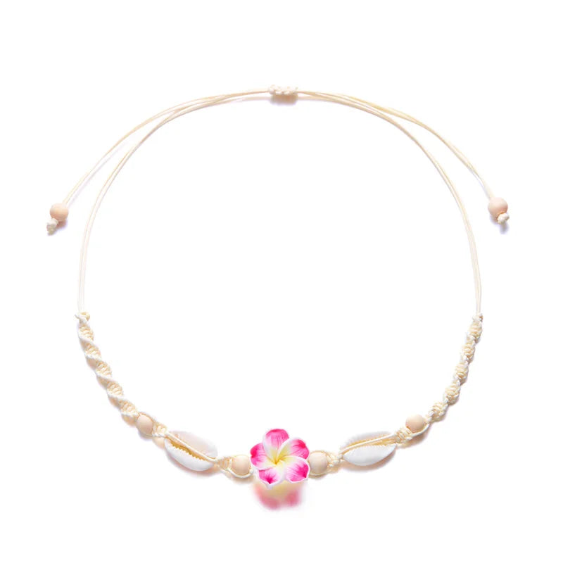 Bohemia Sea Shell Choker Necklace For Women Fashion Summer Sweet Flower Pendant Hand-woven Rope Neck Chain Jewelry Accessory