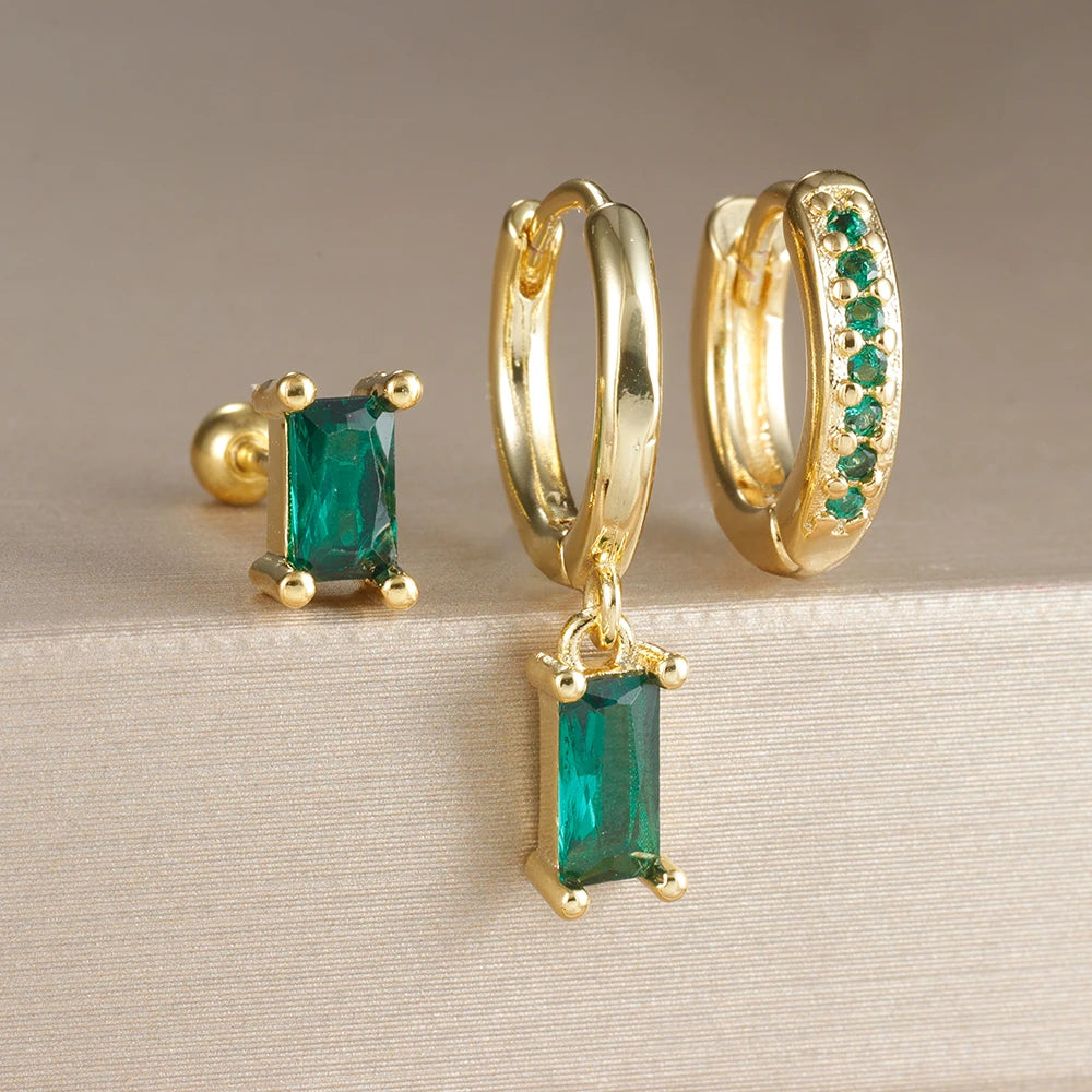 3PCS Fruit Butterfly Earrings Set for Women Girl Luxury Zircon Stainless Steel Cartilage Piercing Hoop Earring Statement Jewelry