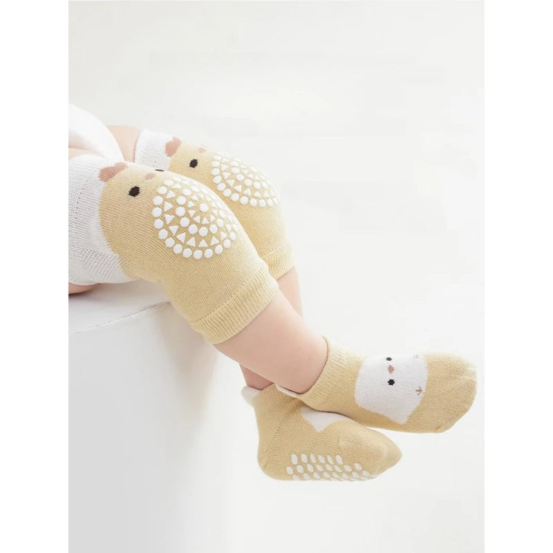 Baby Knee Pad And Floor Socks Set Non-slip Crawling Cushion Infants Toddlers Socks Protector Safety Kneepad 2-piece Set Girl Boy