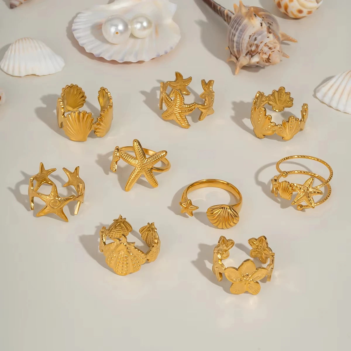 2025 Summer Gold Color Stainless Steel Shell Starfish Crab Drop Earrings For Women Beach Ocean Hoop Drop Stud
