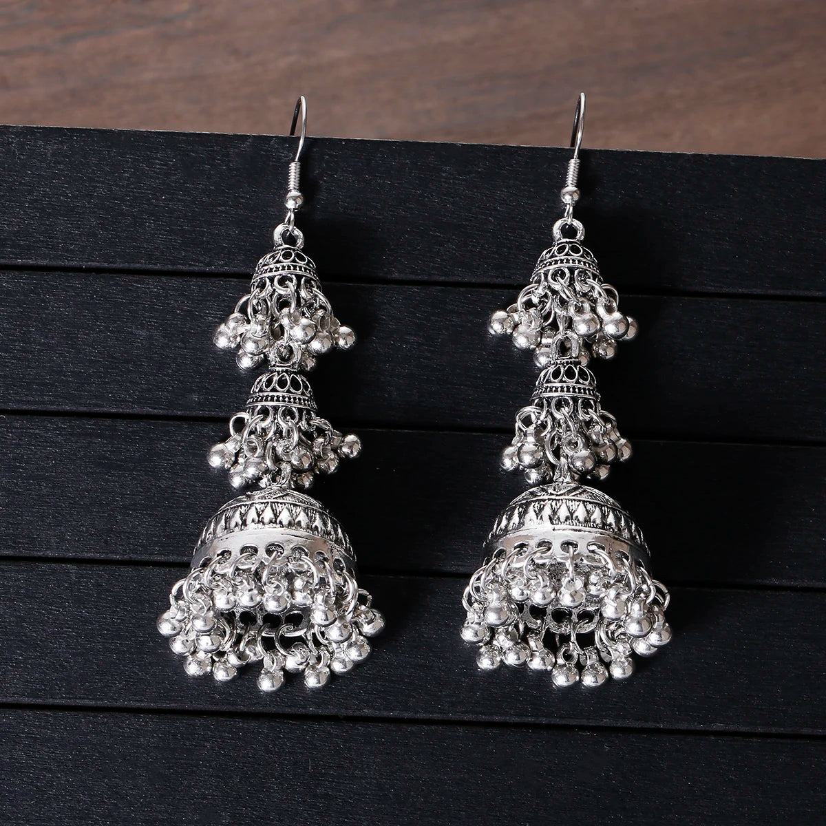 Retro Ethnic Silver Color Turkish Jhumka Earrings For Women Pendientes Pearl Tassel Classic Carved Indian Earrings Jewelry