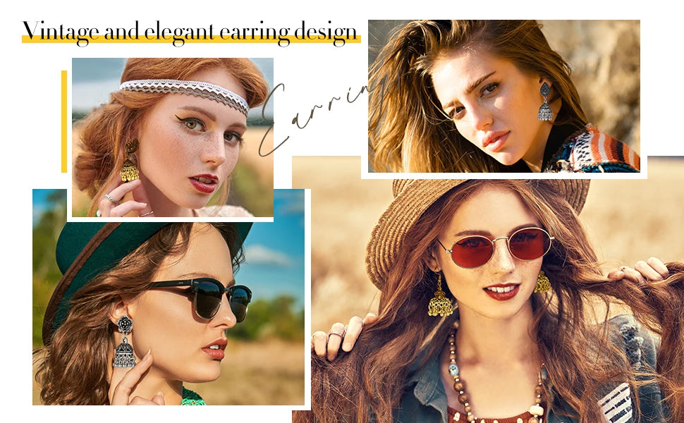 Indian Ethnic Style Boho Vintage Antique Alloy Carved Bell Tassels Drop Earrings Jhumki Jewelry For Women Party Accessories