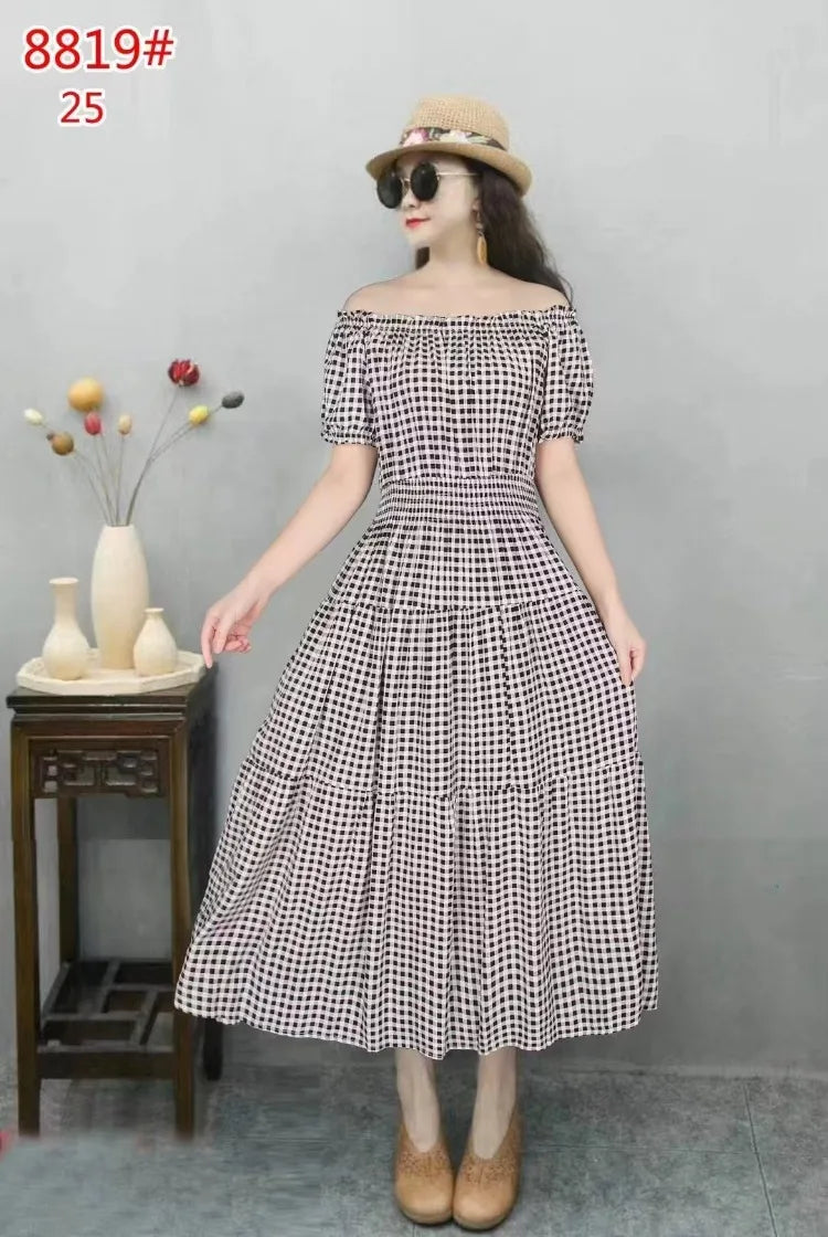 THHONE Vestidos Robe Maxi Long Dress Women Summer Indian Clothes Bohemian Cotton Linen Floral Short Sleeve Korean Style Casual