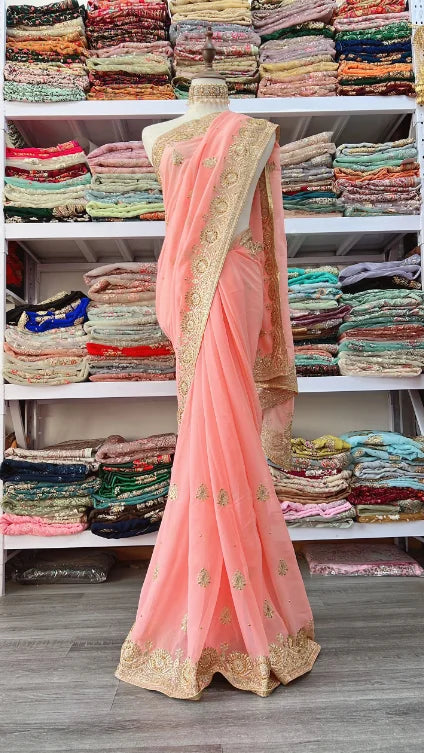 India Imports Nail Bead Sari Clothing Nepal 6-meter Large Sari