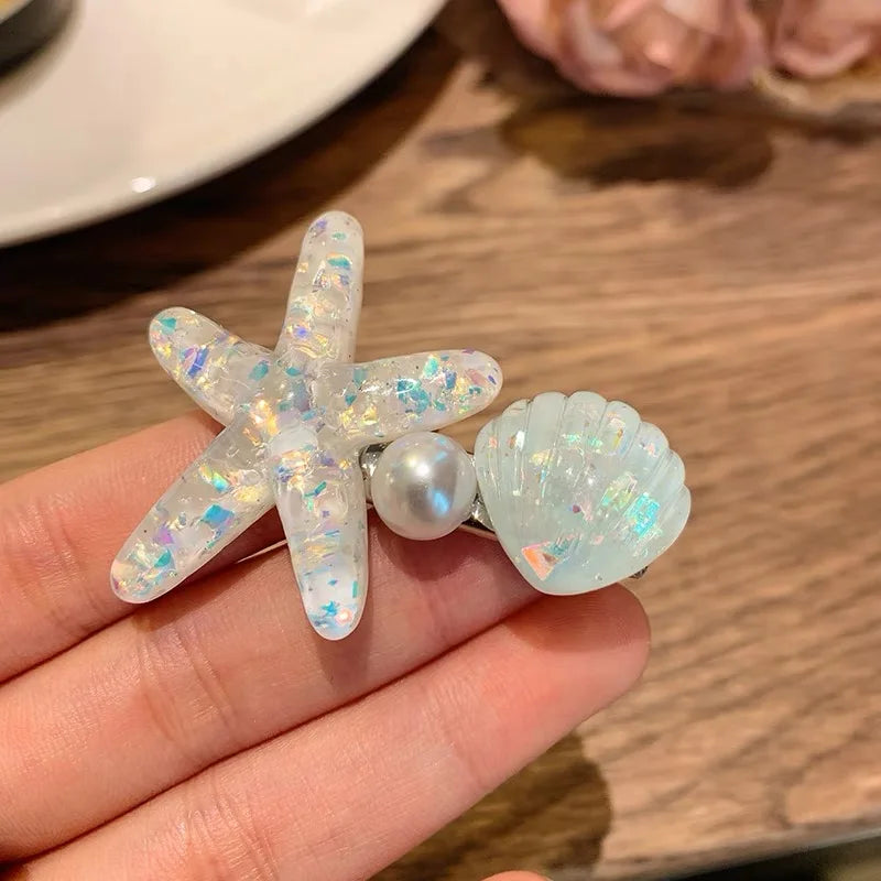 AWAYTR 2PCS Elegant Starfish Star Shell Hair Clips For Ladies Hairpins Summer Beach Holiday Party Barrettes Hair Accessories