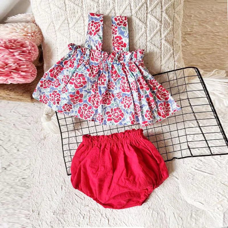 Baby Summer Skirt Set Baby Girl Clothes 0-2 Years Old Infant Plaid Suspender Dress Hat Two-piece Set Baby's Sets