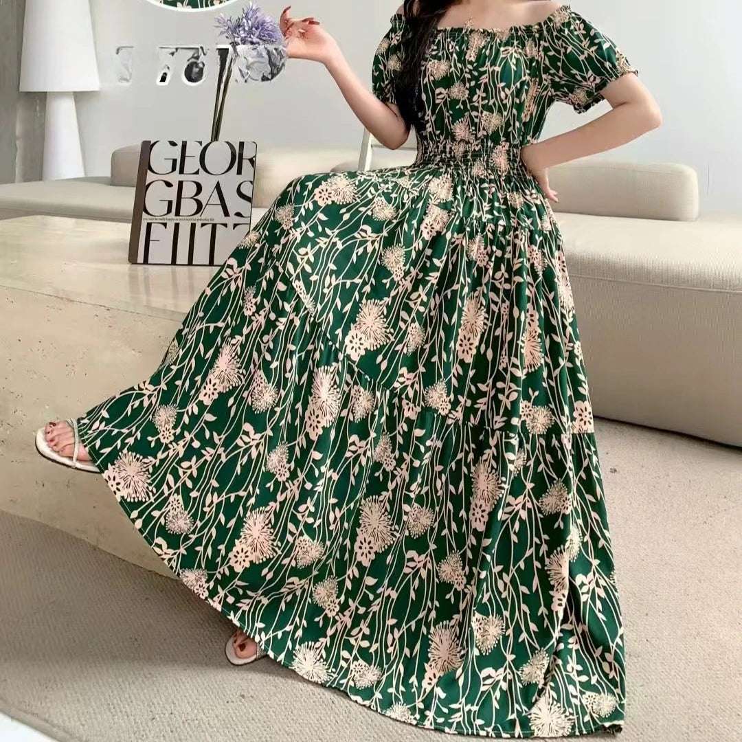 THHONE Vestidos Robe Maxi Long Dress Women Summer Indian Clothes Bohemian Cotton Linen Floral Short Sleeve Korean Style Casual