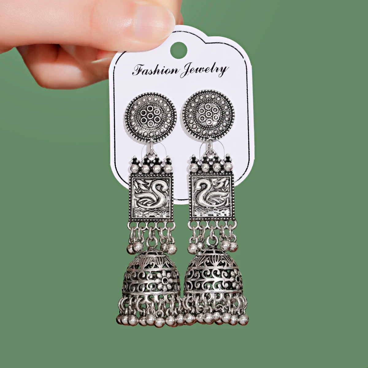 Retro Ethnic Silver Color Turkish Jhumka Earrings For Women Pendientes Pearl Tassel Classic Carved Indian Earrings Jewelry