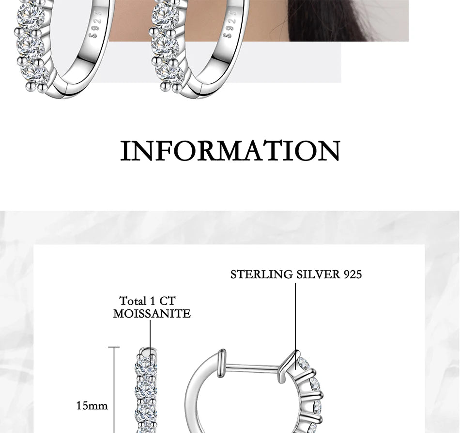 PERMANY 1CT Full Moissanite Earrings for Women S925 Pure Silver Laboratory Certified Cultivation Diamond Luxury Party Jewelry