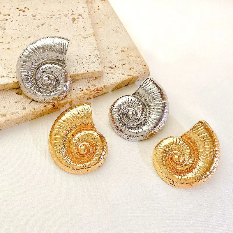 Fashionable Summer Vacation Ocean Conch Ear Studs Necklace for Women Trendy Beach Party Exaggerated Bohemian Jewelry Earrings