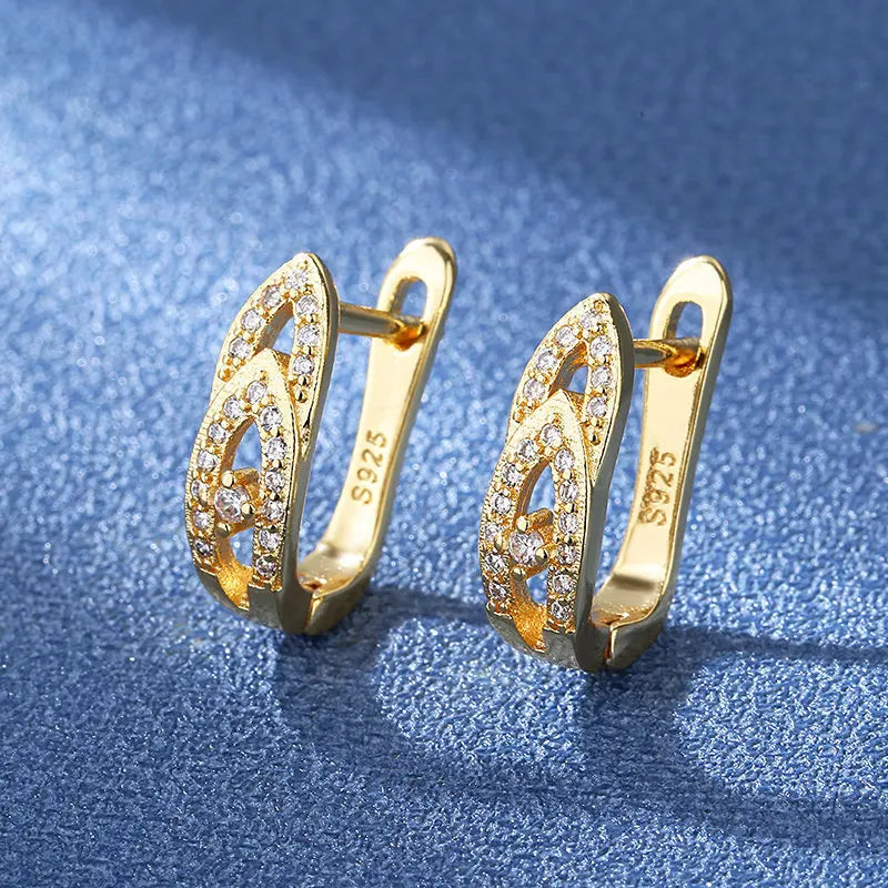 Hot Sale 925 Silver Women Hoop Earrings Luxury Sparkling Pave CZ U Shape Star Moon Fashion Earring For Girl