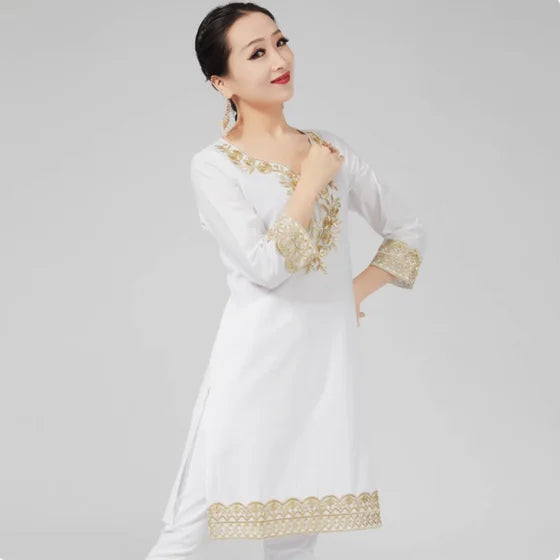Indian Clothing Women's Pure Cotton Embroidered Side Concealed Long Sleeved Shirt Pakistan