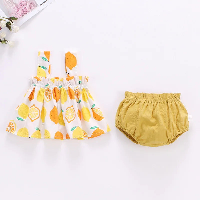 Baby Summer Skirt Set Baby Girl Clothes 0-2 Years Old Infant Plaid Suspender Dress Hat Two-piece Set Baby's Sets