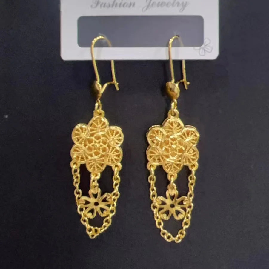 Luxury Dubai Tassels Pendant Earrings Elegant 24K Gold Plated Copper Drop Earrings For Women Indian Wedding Jewelry Ramadan Gift