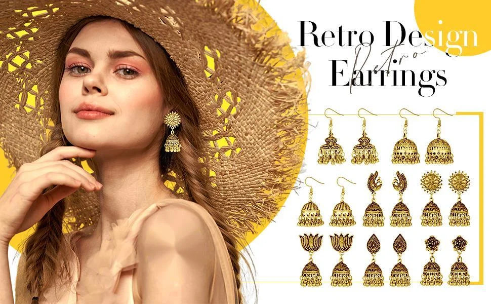 Indian Ethnic Style Boho Vintage Antique Alloy Carved Bell Tassels Drop Earrings Jhumki Jewelry For Women Party Accessories