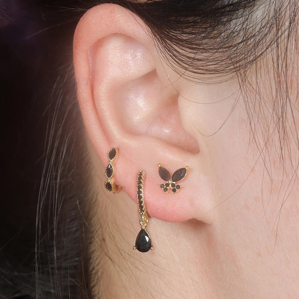 3PCS Fruit Butterfly Earrings Set for Women Girl Luxury Zircon Stainless Steel Cartilage Piercing Hoop Earring Statement Jewelry