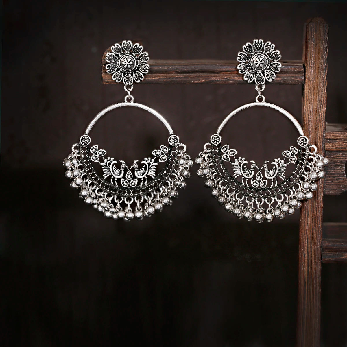 Retro Ethnic Silver Color Turkish Jhumka Earrings For Women Pendientes Pearl Tassel Classic Carved Indian Earrings Jewelry