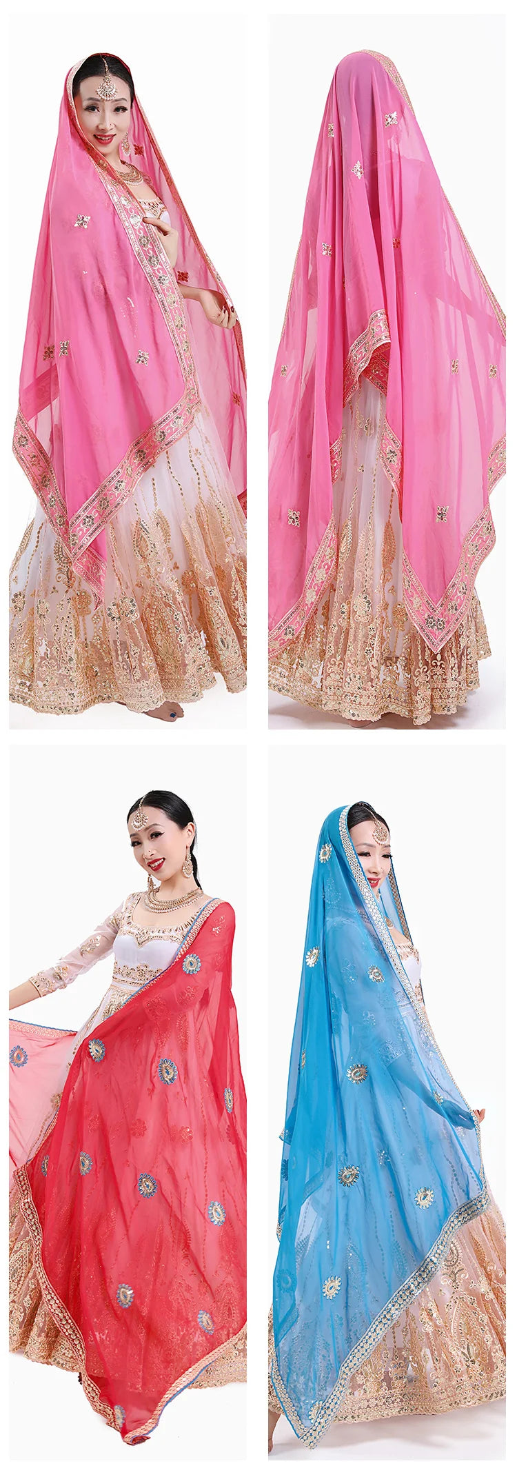 Indian Sari Scarf Mesh Embroidery Ethnic India Pakistan Clothing Silk Headscarf Muslim Shawl Hijab Scarves Women (Only Dupattas)