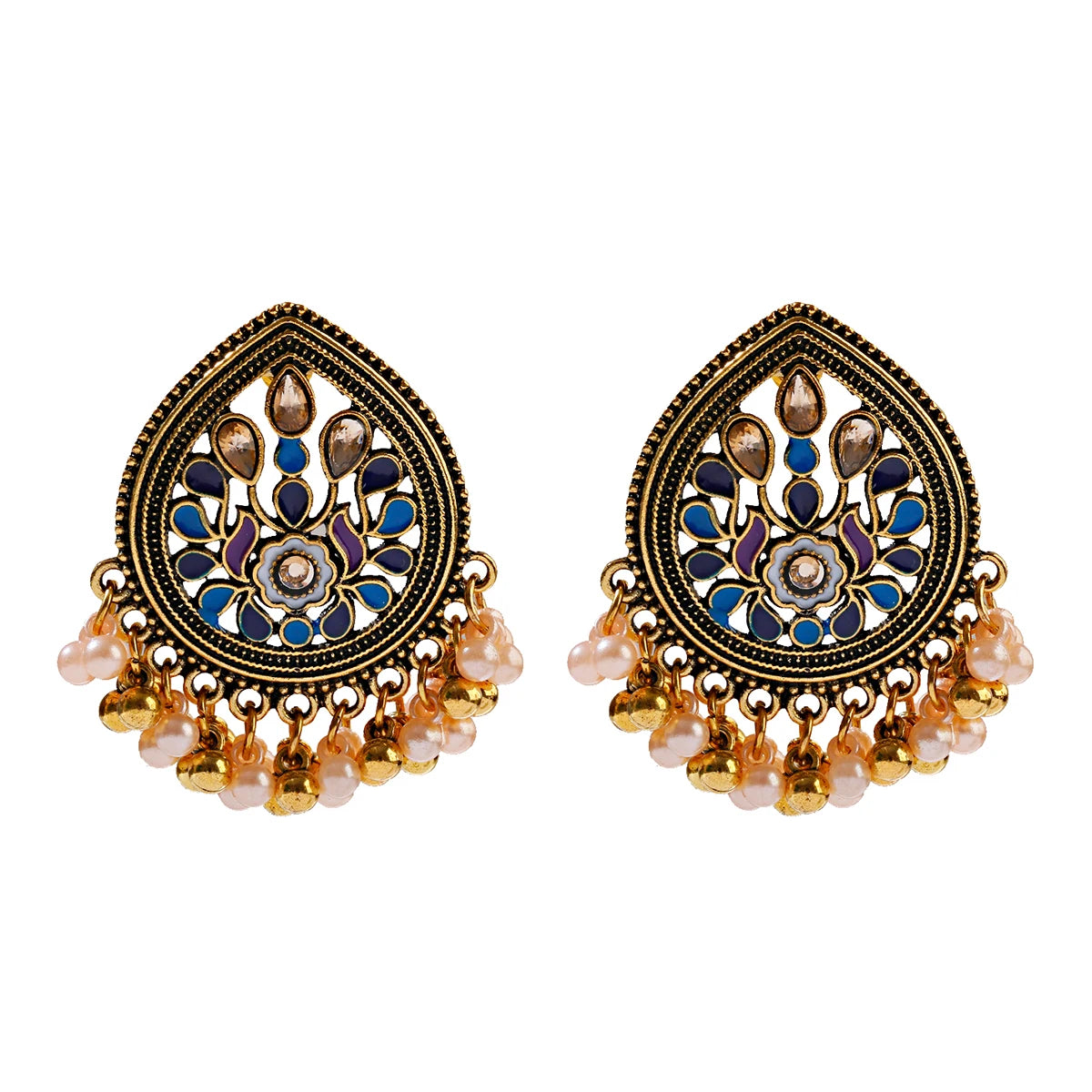 Ethnic Retro Geometric Turkish Jhumka Earrings For Women Indian Jewelry Flower Gold Color Bell Tassel Dangling Earrings