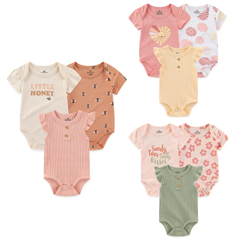 3-Piece Cartoon Cute Baby Girl Onesies Cotton Comfy Newborn Bodysuits Sleeveless/Short Sleeve Infant Spring Summer Clothes