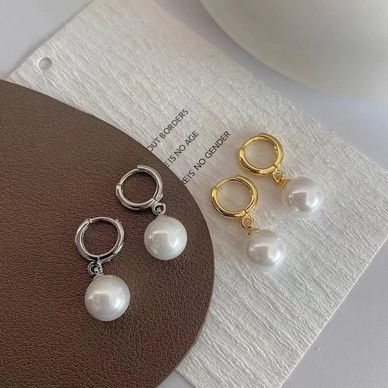 Stainless Steel Fashion Pearl Drop Earrings Buckle Women's Round Hoop Earrings Ladies Accessories Wedding Jewelry Free Shipping