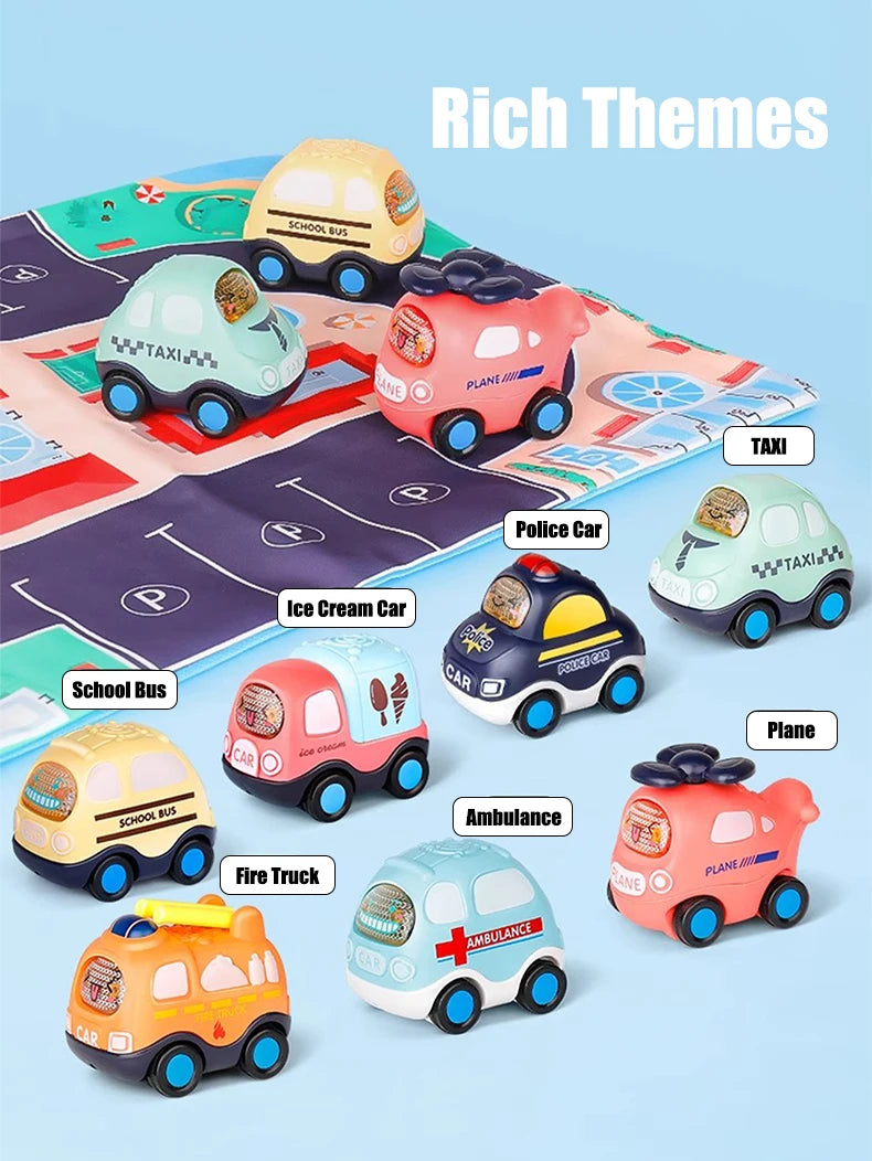 Children's Cartoon Press Gear Car Toy Lnertia Pull-back Transparent Car Baby Puzzle sliding Toy child Boy Girl 1-3 Year old Gift