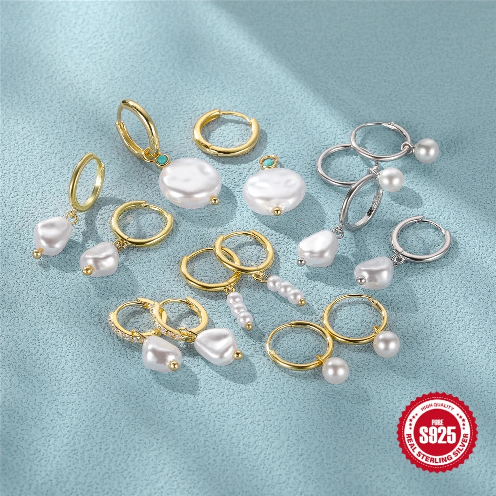 ROXI 925 Sterling Silver Pearls Earrings For Women Wedding Fine Jewelry Piercing Earrings Hoops Bohemia Pendientes Plata Earings