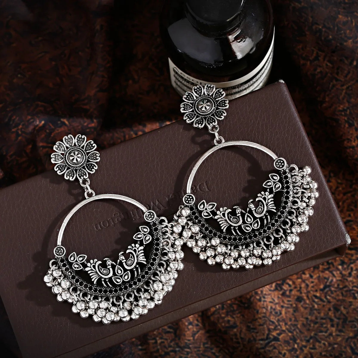 Retro Ethnic Silver Color Turkish Jhumka Earrings For Women Pendientes Pearl Tassel Classic Carved Indian Earrings Jewelry