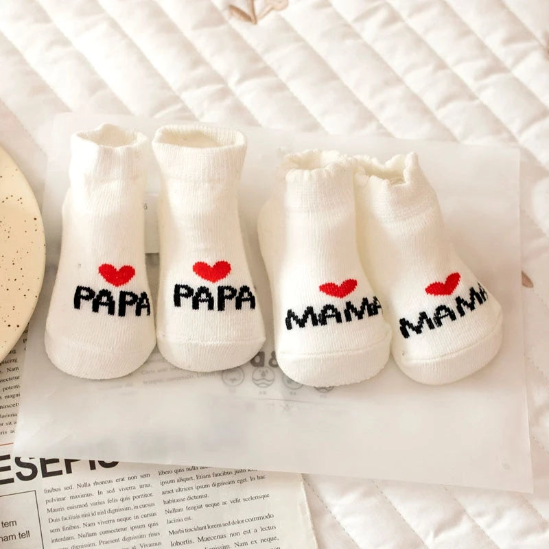 2Pairs Newborn Baby Girls Boys Socks White Cute Love MAMA PAPA  Bebe Cotton Socks Gift Toddler Crew Socks Pack Design