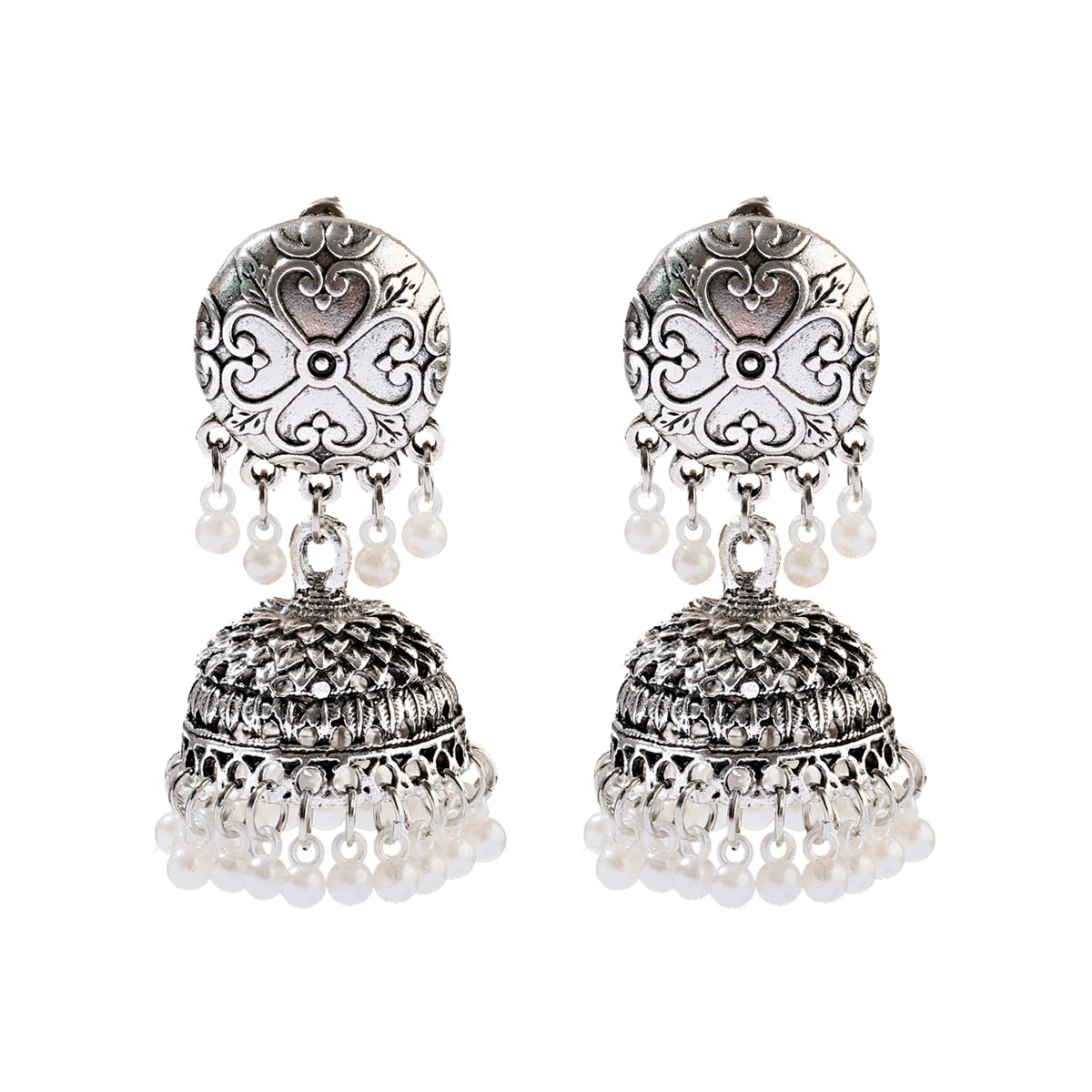 Ethnic Retro Geometric Turkish Jhumka Earrings For Women Indian Jewelry Flower Gold Color Bell Tassel Dangling Earrings