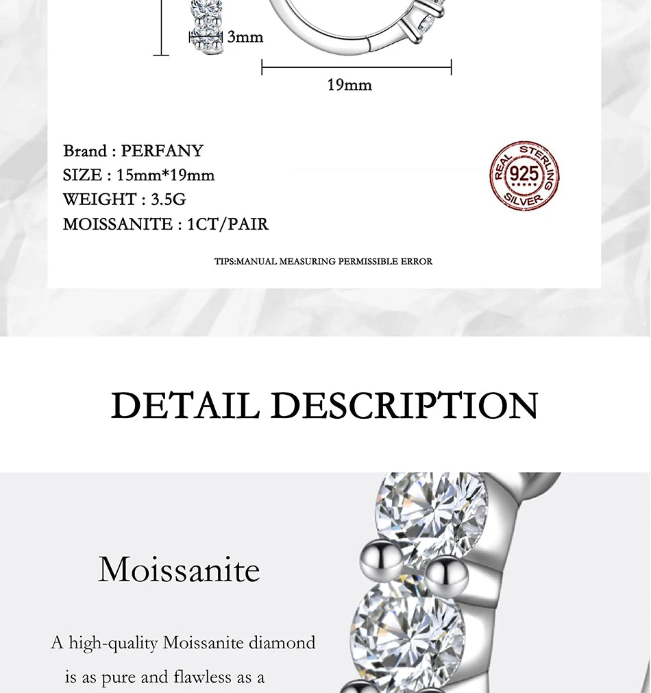 PERMANY 1CT Full Moissanite Earrings for Women S925 Pure Silver Laboratory Certified Cultivation Diamond Luxury Party Jewelry