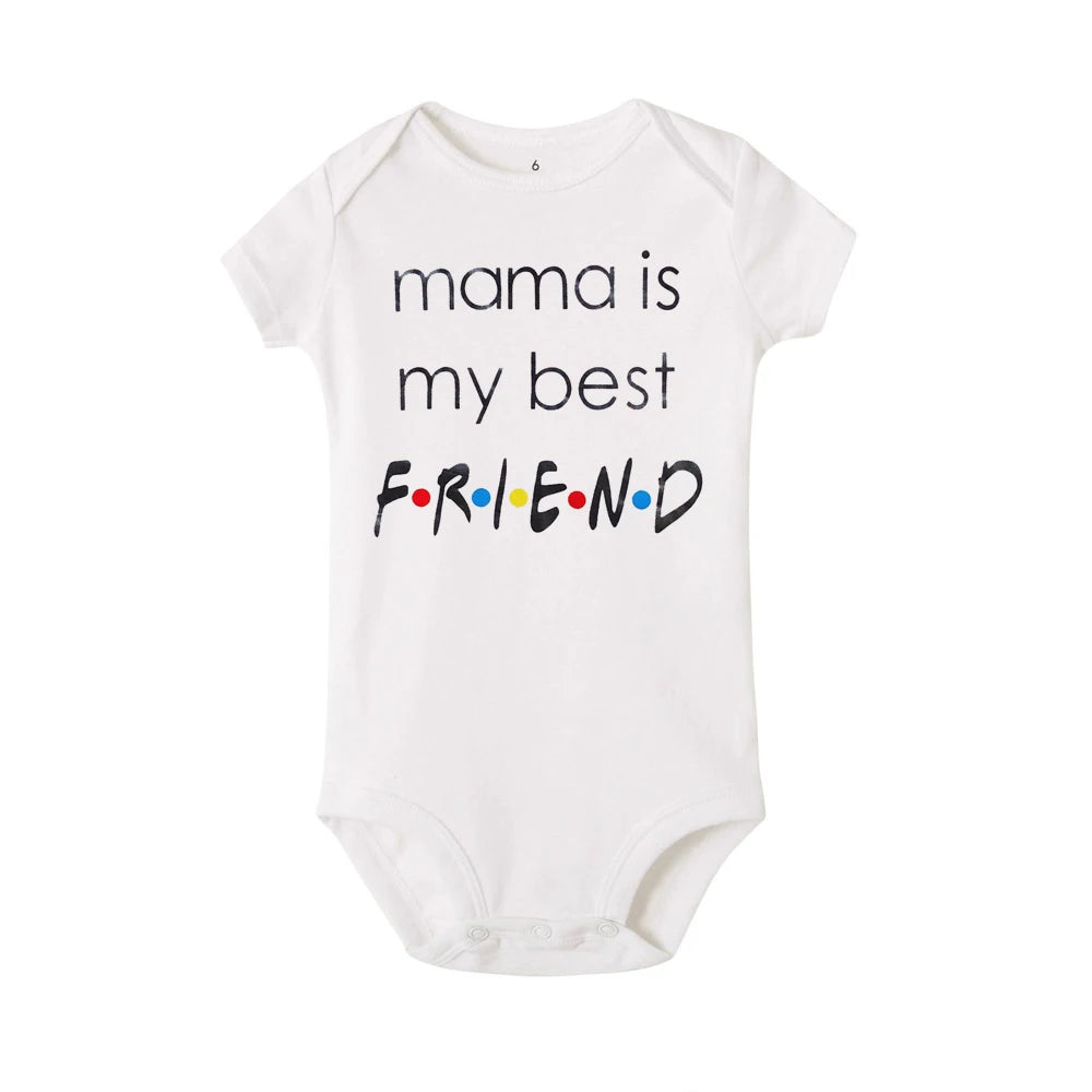 Mama Is My Best Friend Print Baby Jumpsuit Toddler Girl Boy Clothes Ropa Summer Short Sleeve Bodysuits Funny Infant Shower Gifts