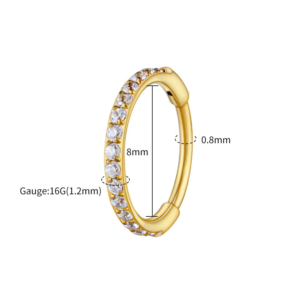 Right Grand ASTM F136 Titanium Slim Huggie Hoop Earring 16G CZ Cartilage Helix Earlobe Hinged Earring Piercing Body Jewelry
