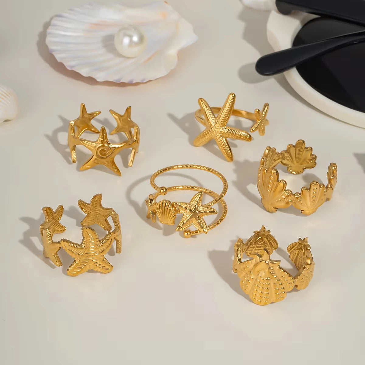 2025 Summer Gold Color Stainless Steel Shell Starfish Crab Drop Earrings For Women Beach Ocean Hoop Drop Stud