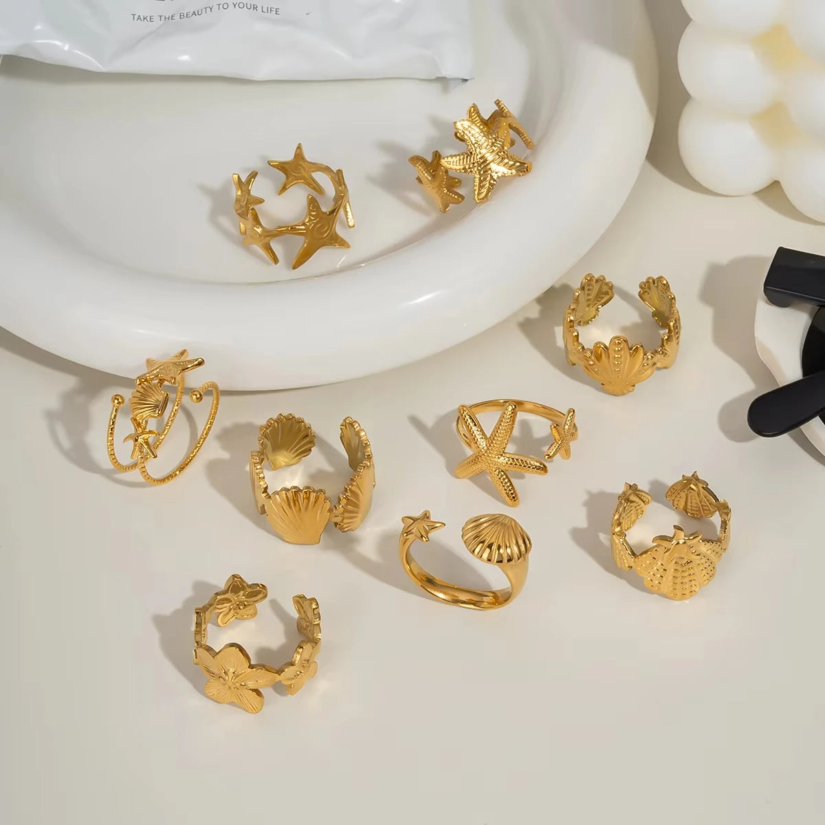 2025 Summer Gold Color Stainless Steel Shell Starfish Crab Drop Earrings For Women Beach Ocean Hoop Drop Stud