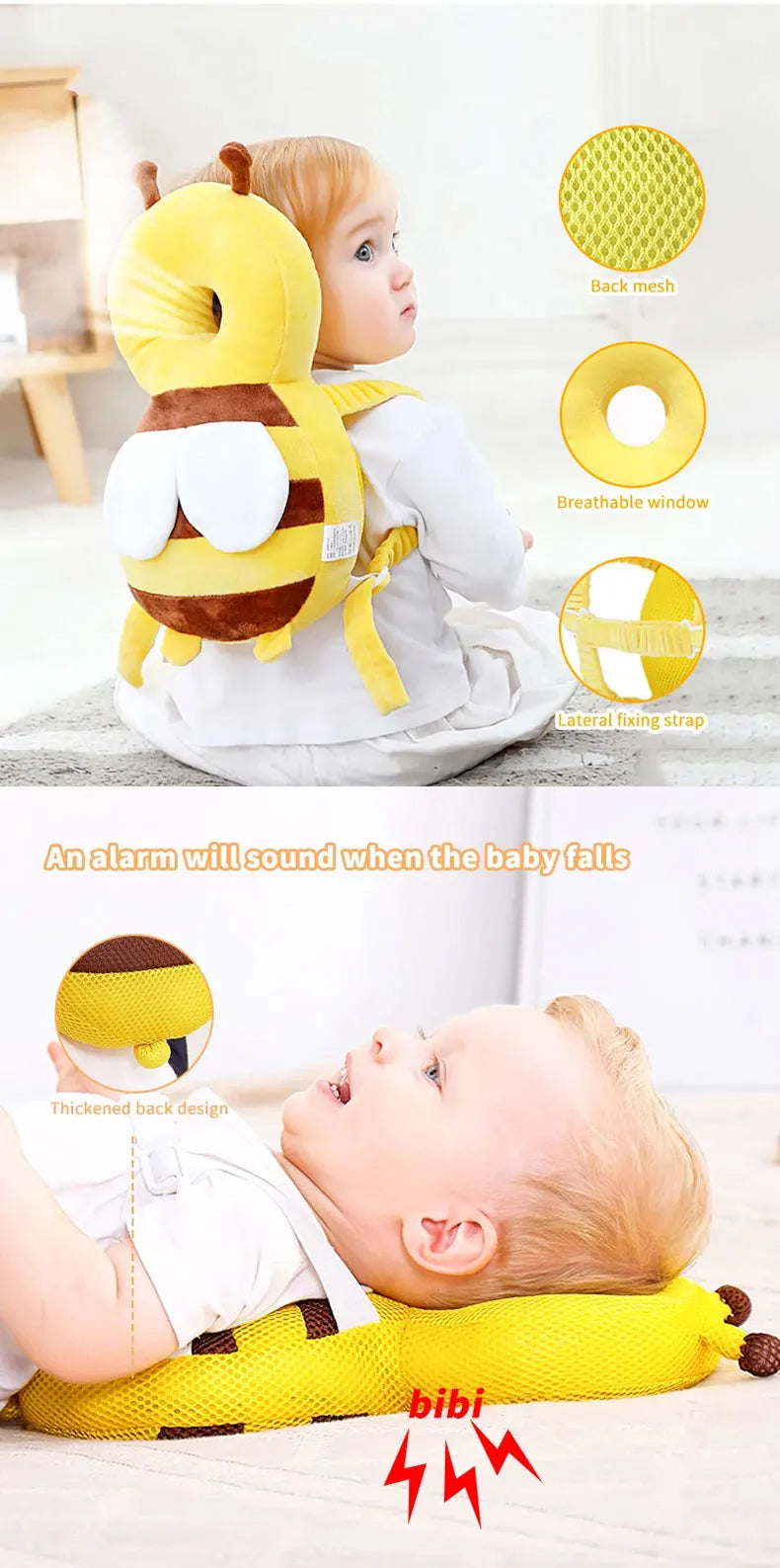 Head Back Protector Baby Protect Pillow Learn Walk Head Protector  Cushion Anti Fall Backward Cap Carry Cartoon Kids Safe Bibi