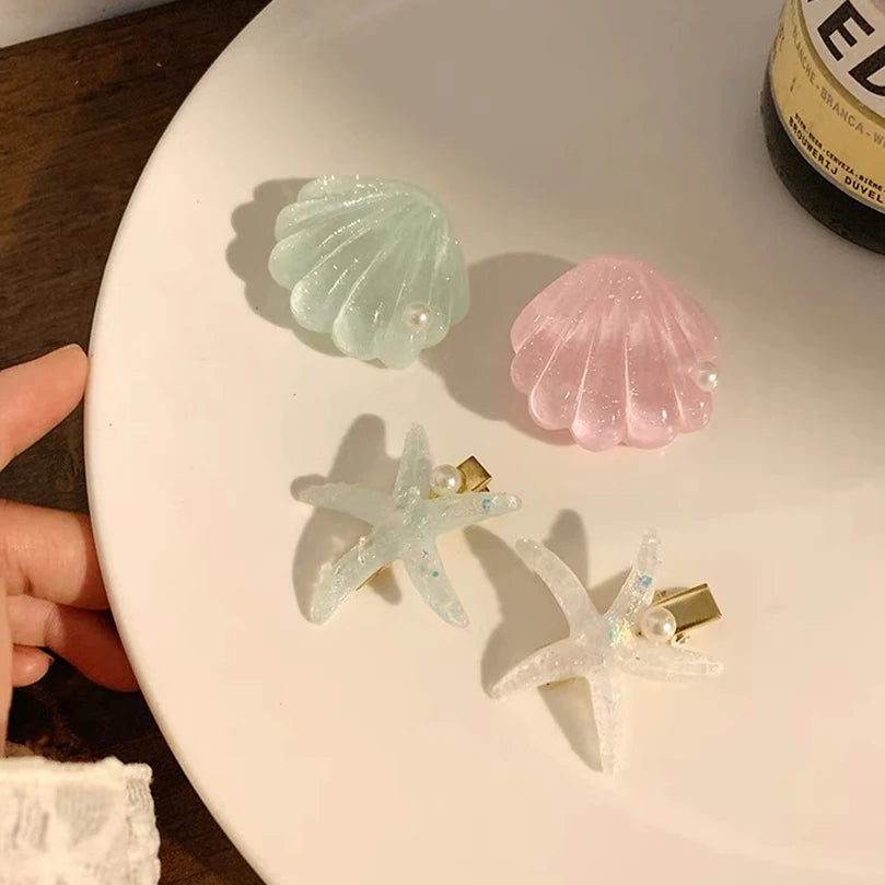 AWAYTR 2PCS Elegant Starfish Star Shell Hair Clips For Ladies Hairpins Summer Beach Holiday Party Barrettes Hair Accessories