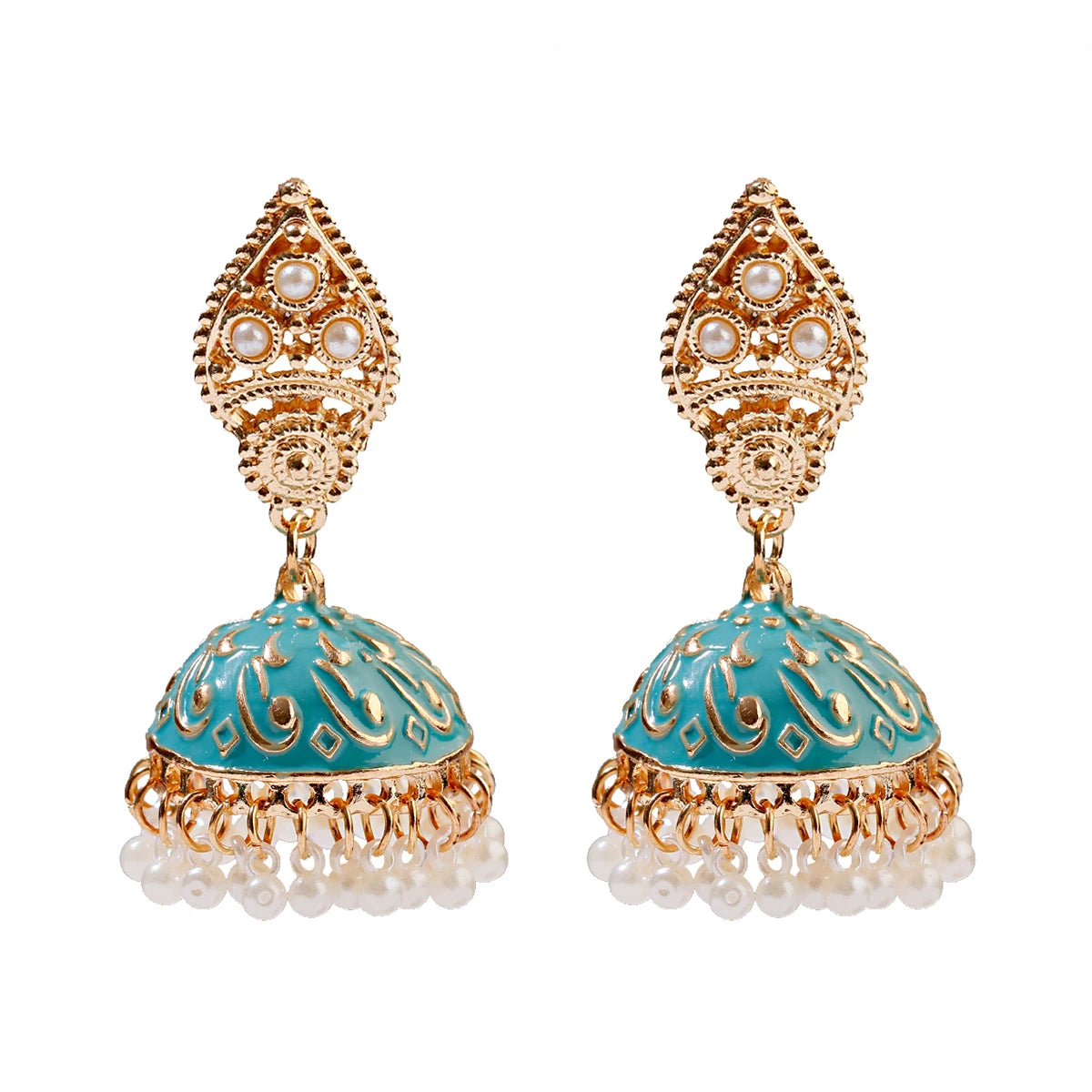 Ethnic Retro Geometric Turkish Jhumka Earrings For Women Indian Jewelry Flower Gold Color Bell Tassel Dangling Earrings