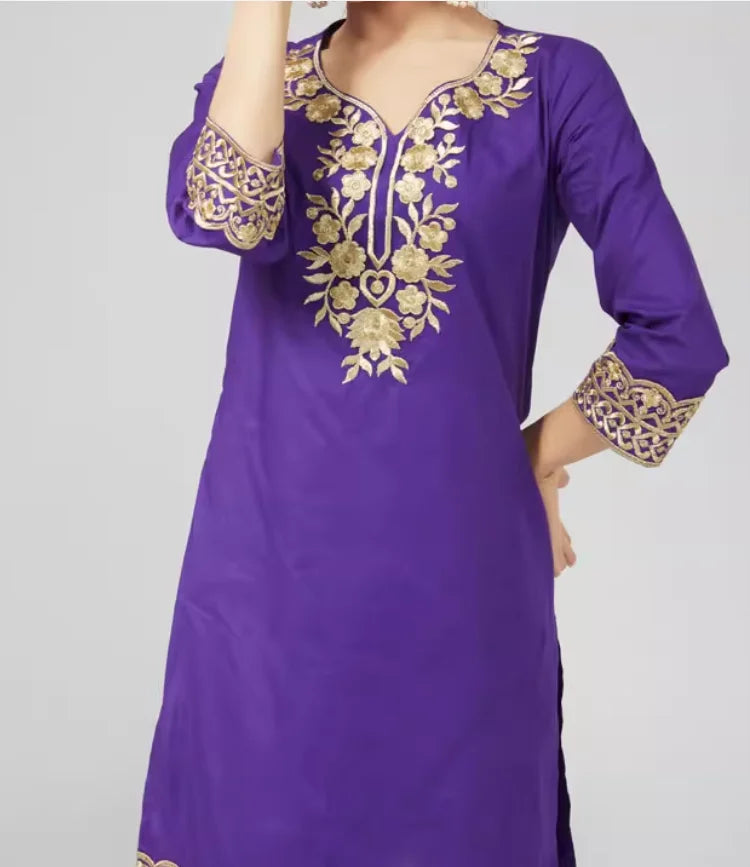 Indian Clothing Women's Pure Cotton Embroidered Side Concealed Long Sleeved Shirt Pakistan