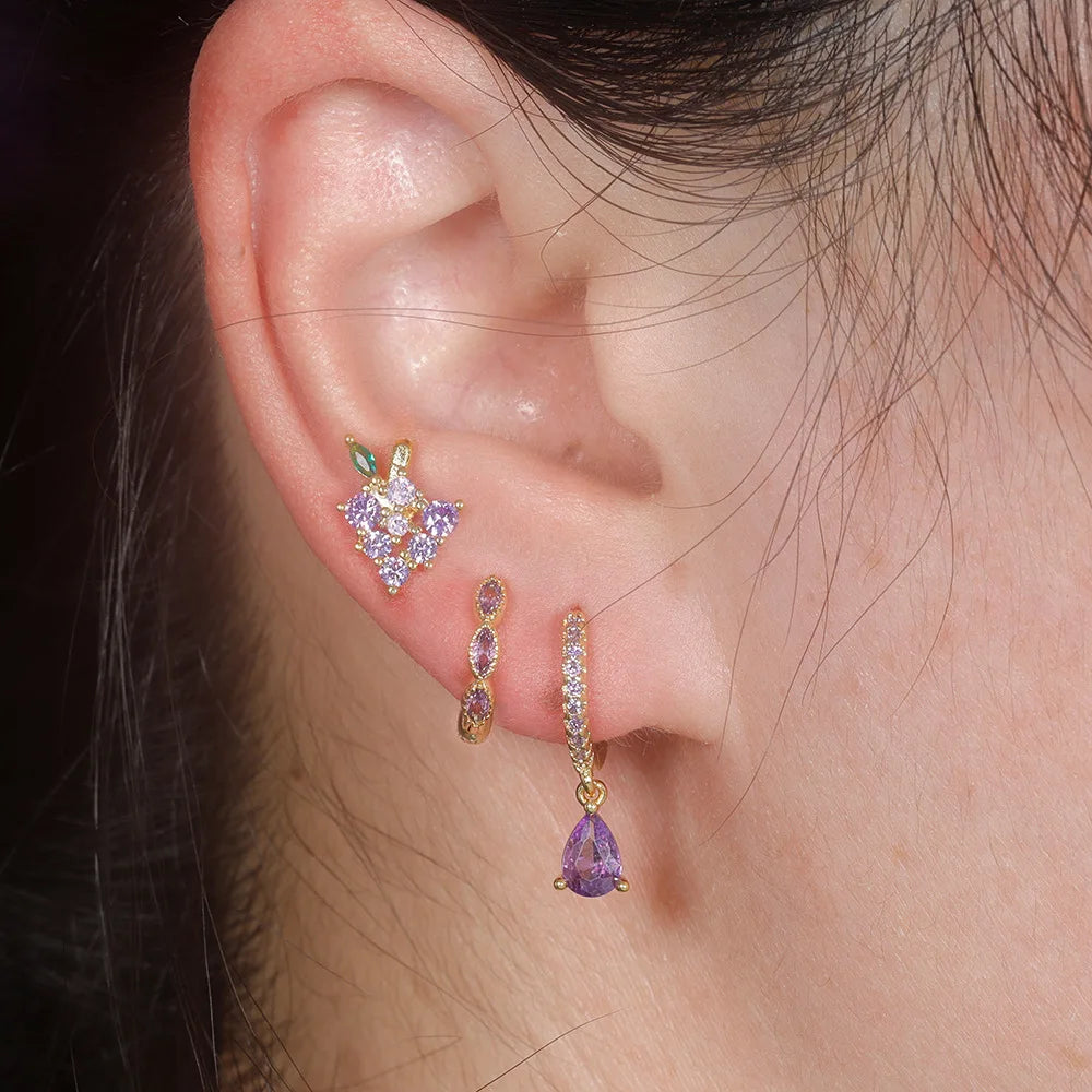 3PCS Fruit Butterfly Earrings Set for Women Girl Luxury Zircon Stainless Steel Cartilage Piercing Hoop Earring Statement Jewelry