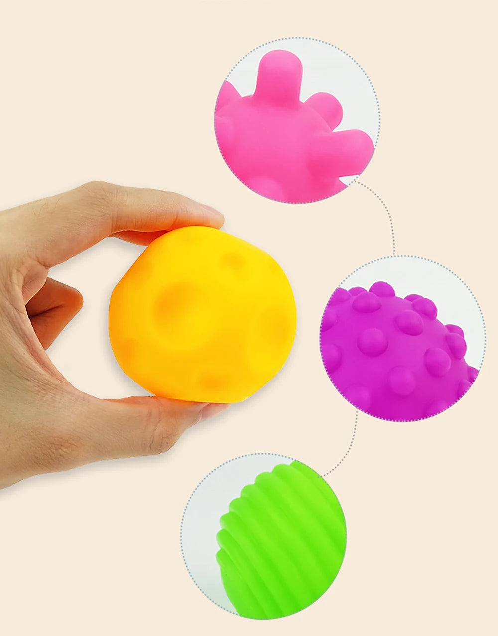 6Pcs Textured Multi Ball Set Develop Tactile Senses Toy Baby Touch Hand Ball Toys Training Ball Massage Soft Balls Kids Gifts