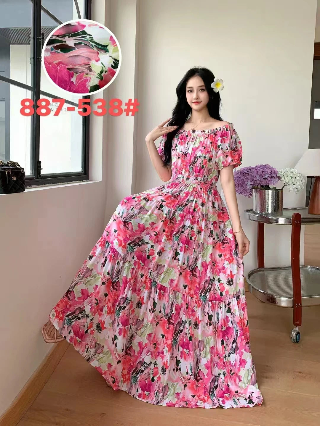 THHONE Vestidos Robe Maxi Long Dress Women Summer Indian Clothes Bohemian Cotton Linen Floral Short Sleeve Korean Style Casual